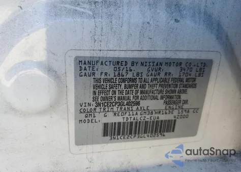 2016 Nissan Versa Note S from USA, damaged, VIN 3N1CE2CP3GL402596